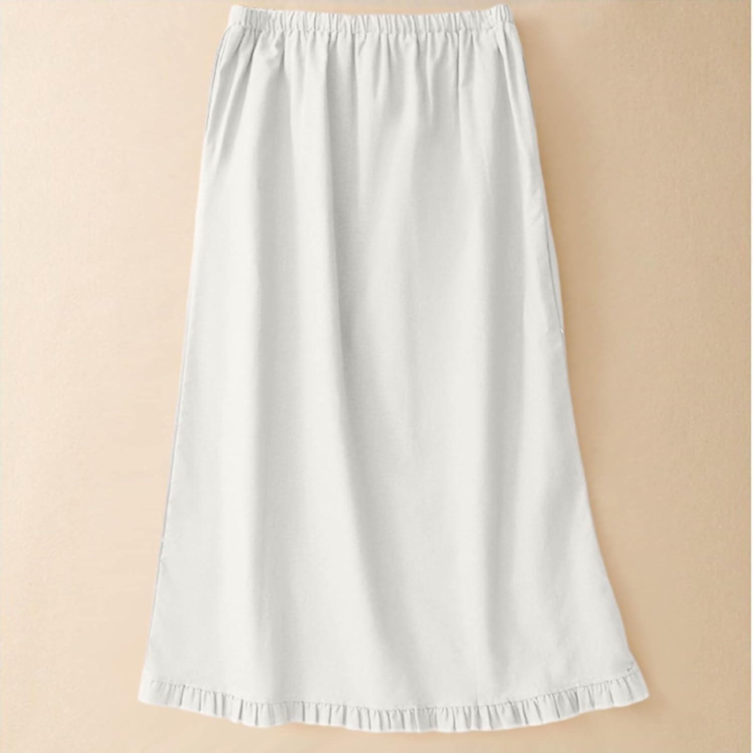 Women's Linen Midi Skirts Summer High Waisted Flowy A-Line Drawstring Casual Beach Skirts Ruffle Hem Cotton Skirt