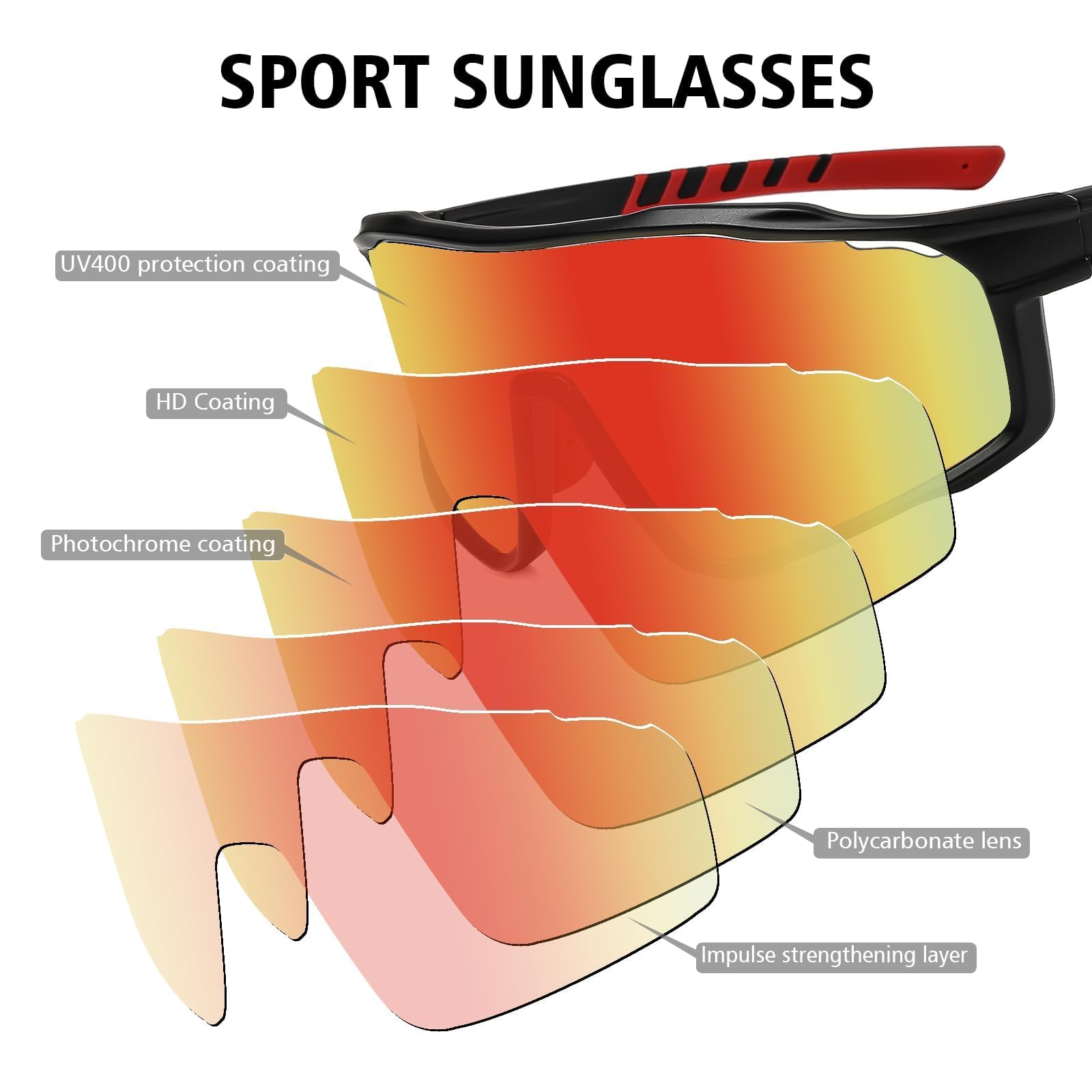 Occhiali da ciclismo da uomo, fotocromatici, sportivi, UV400, per ciclismo, corsa, attività all'aperto
