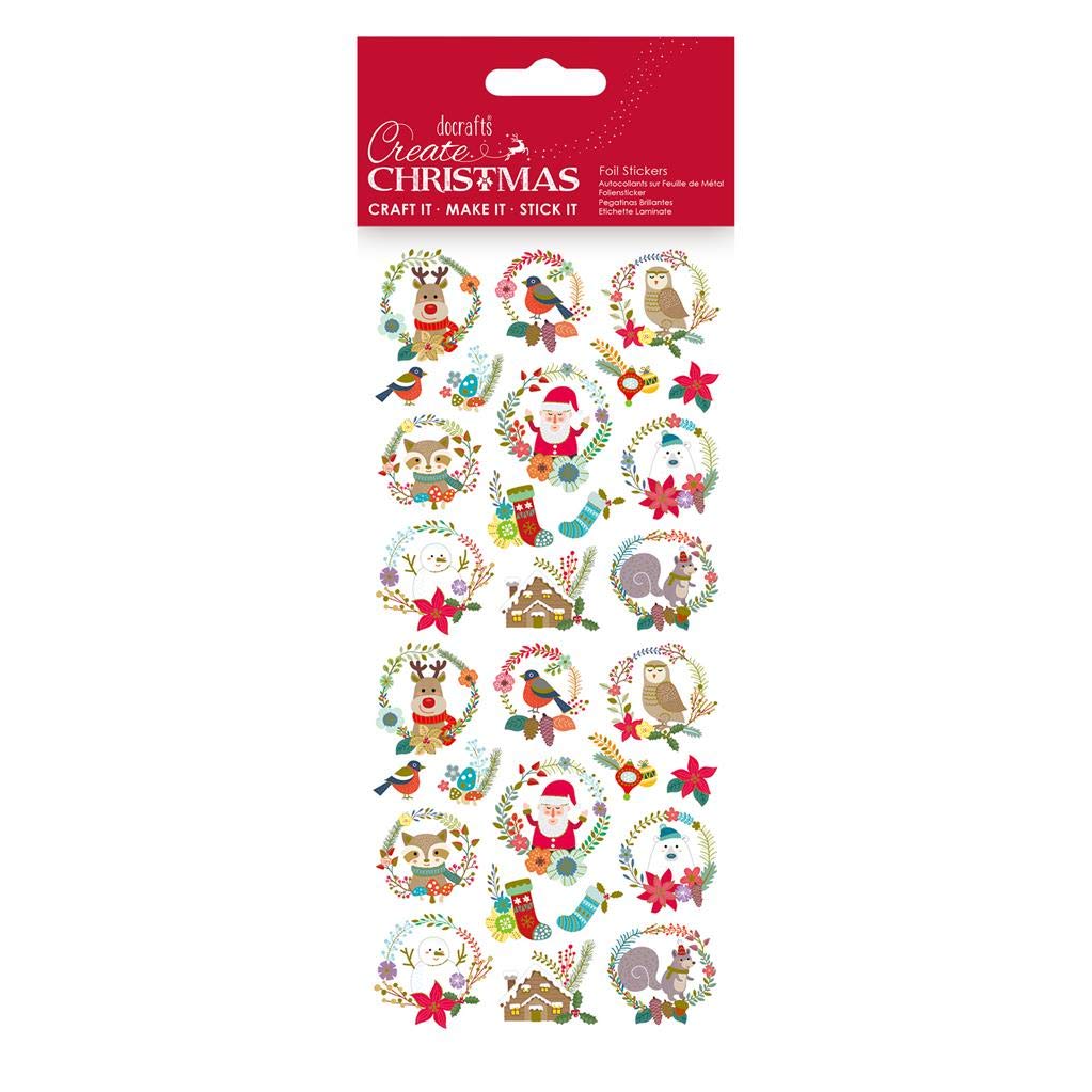 Papermania Multi-Colour Create Christmas Foil Stickers - Folk Wreaths