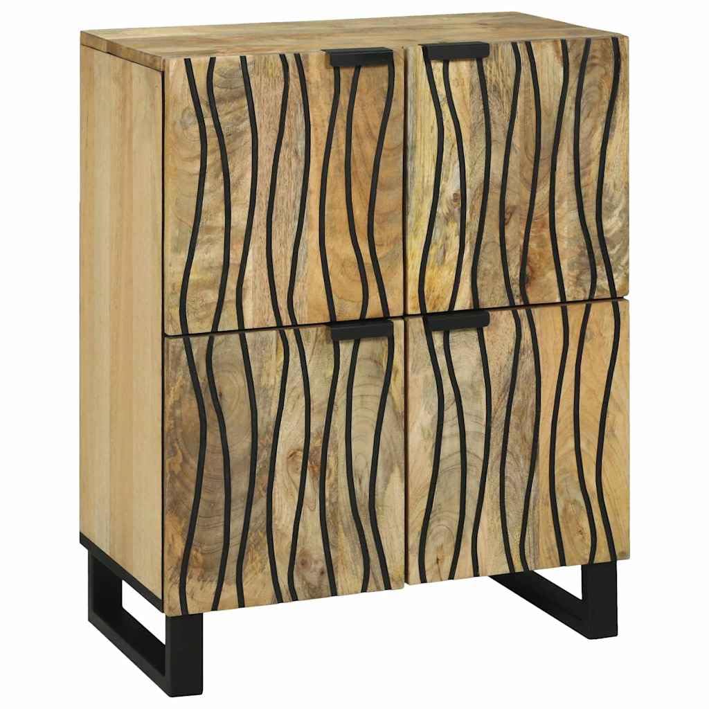 Madera maciza de mango rústico Aparador ondulado 60 x 33 x 75 cm Marrón | Aparador Marrón 60x33x75 cm Madera Maciza de Mango Con Puertas y Estantes para Salon Comedor Estudio Rustico Vintage