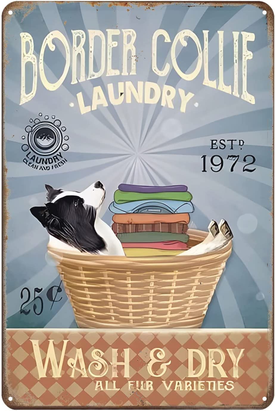 rayprint Funny Metal Sign Border Collie Dog Wash and Dry Tin Signs Vintage Home Kitchen Bar Cafe Club Wall Decor Art Sign Metal Decor Wall Sign Wall Poster Wall Decor Door Plaque Tin Sign 8x12 Inch