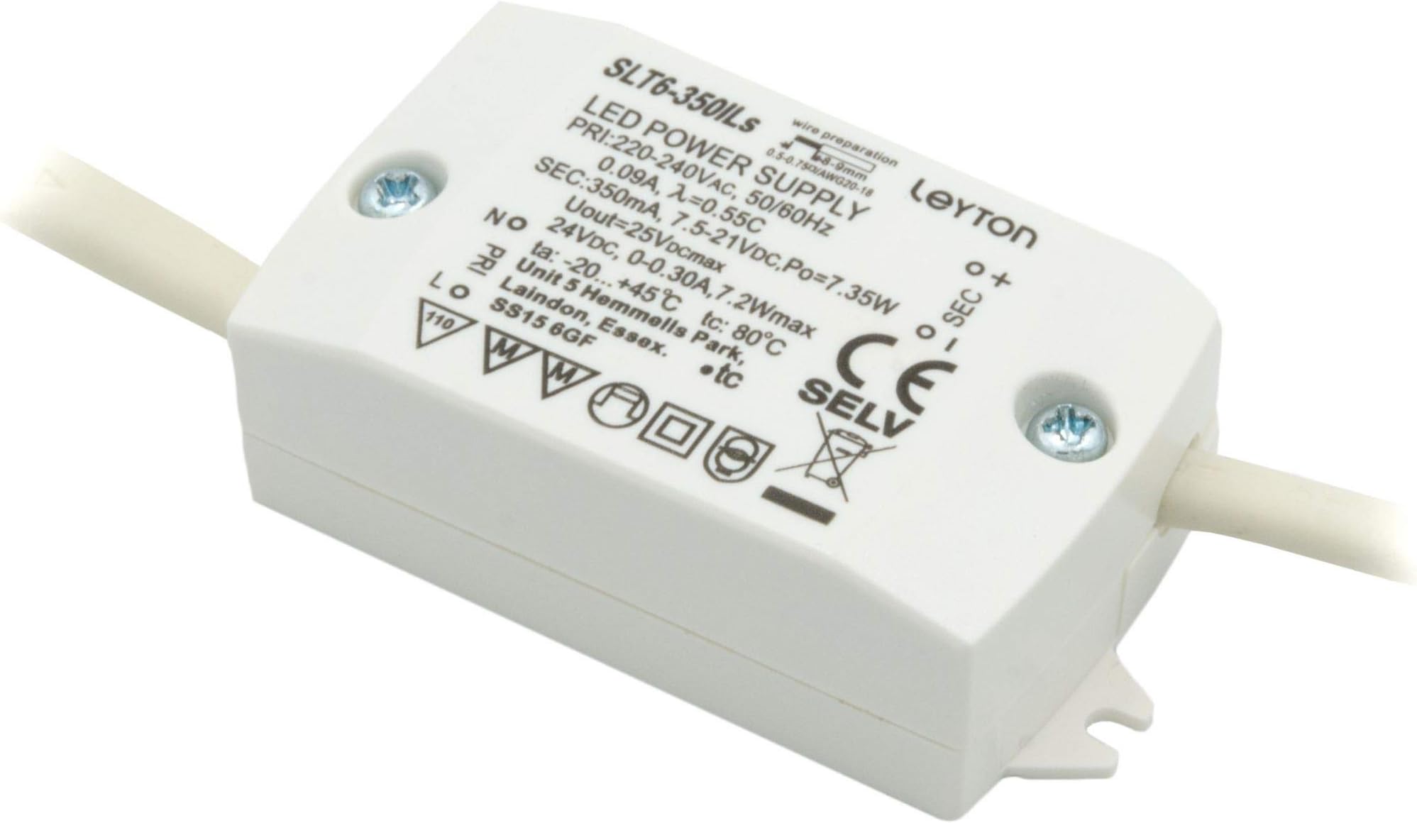 Leyton Lighting DRV24-6W-AMP6 24v, 6w LED Driver, AMP output socket