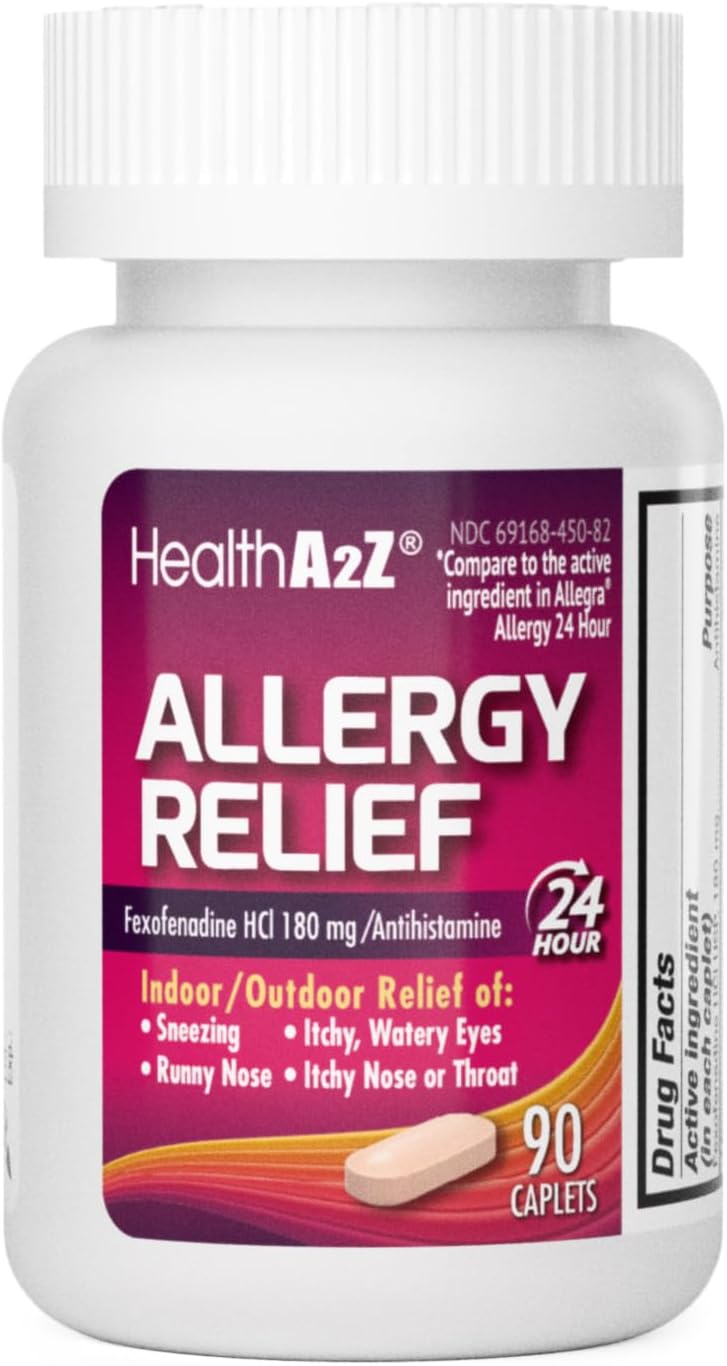 HealthA2Z Fexofenadine Hydrochloride 180mg, Antihistamine for Allergy Relief, 24-Hour Antihistamine for Allergy Relief (90 Counts)