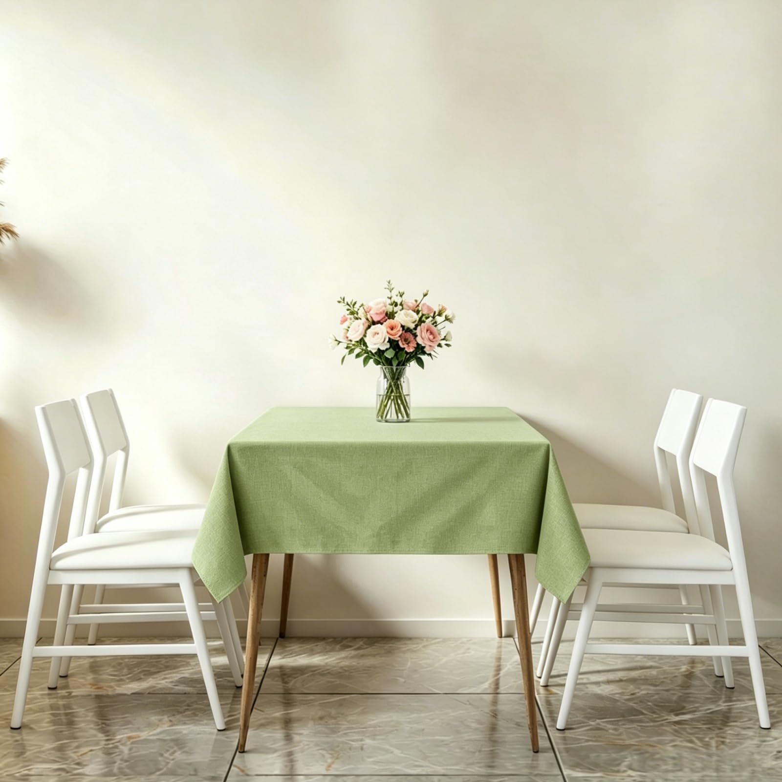 LIHUANE Rectangle Tablecloth 115 x 230 cm Faux Linen Solid Colour Faux Linen Tablecloth Wipe Clean Washable Polyester for Rectangle Tables, Light Green