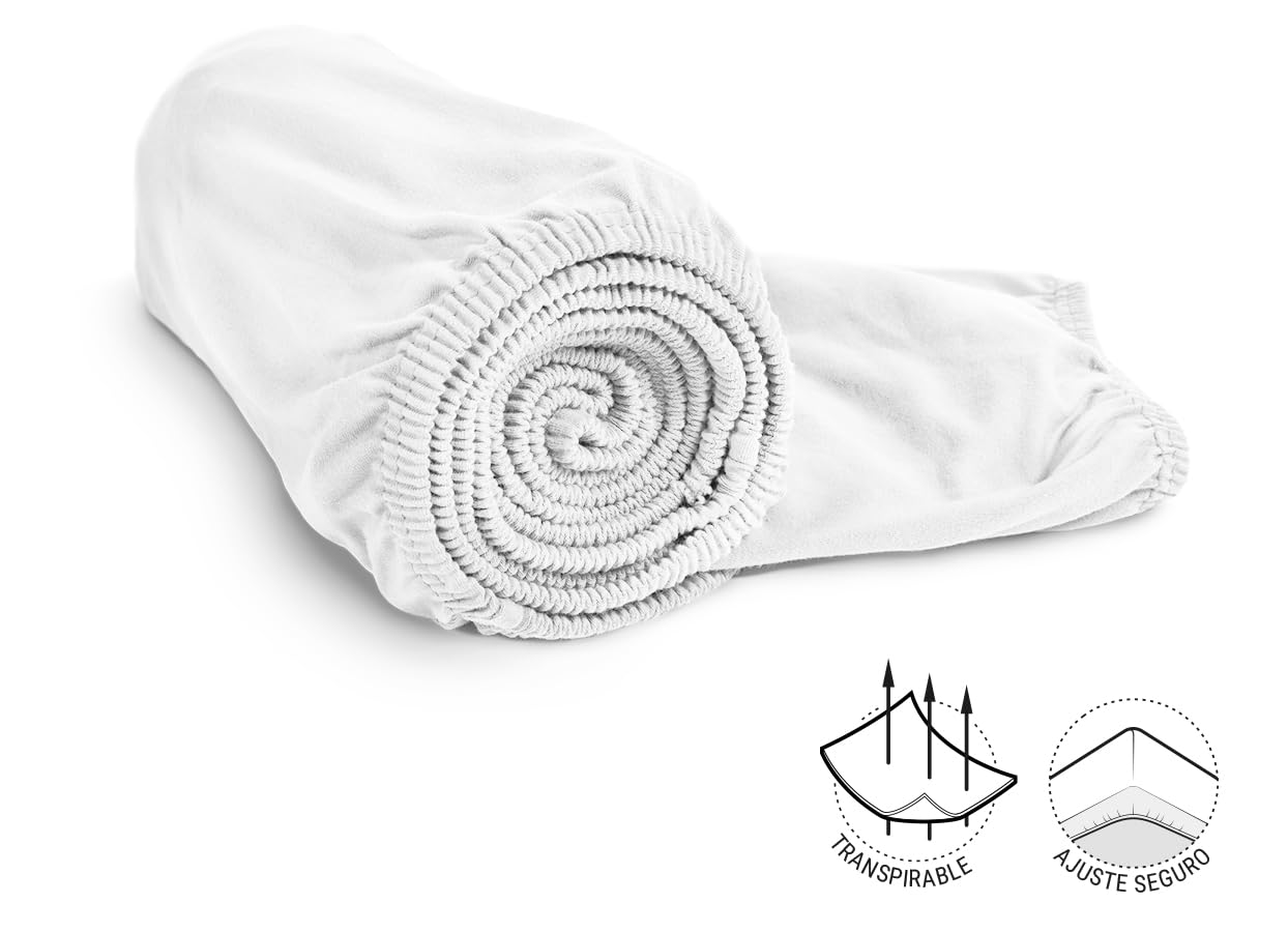 bett1 | Sábana Bajera Ajustable de Punto Jersey BODYGUARD® (90-100x200 cm; Blanco). Proporciona un Suave Confort al Dormir Gracias a su Agradable sensación sobre la Piel y su Ajuste al colchón