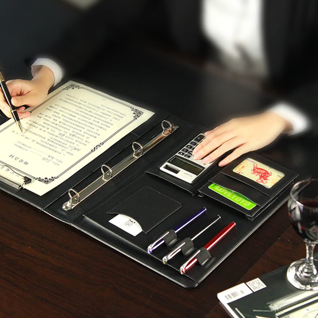 Porte Documents A4 Conférencier Portefeuille d'affaires dossier classeur Padfolio avec 4 reliure à anneaux entretien conférence portefeuille organisateur portefeuille Padfolio pour femmes hommes