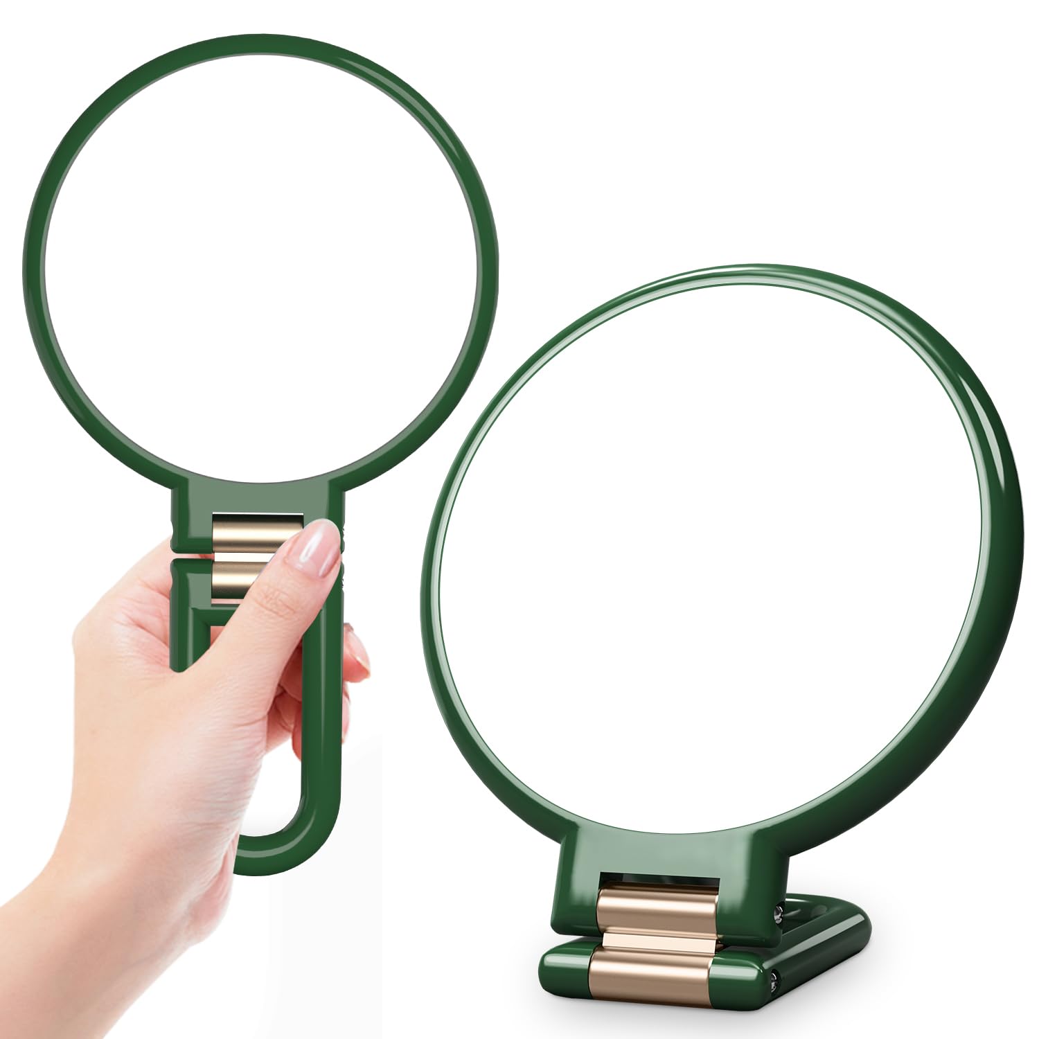 Auxmir Magnifying Mirror 30X/1X Magnification, Foldable Cosmetic Mirror Hand Mirror with Handle, Double-Sided Makeup Mirror, 360° Rotatable, Portable Mirror for Hairdressing, Shaving, Makeup, Green-image-1