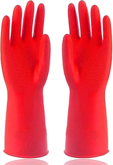 AM SAFE-X Heavy Duty Household Cleaning Rubber Hand gloves, Dishwashing Gloves, Kitchen Cleaning, Working, Painting, Gardening, Pet Care, 2 Pair, Large, Red