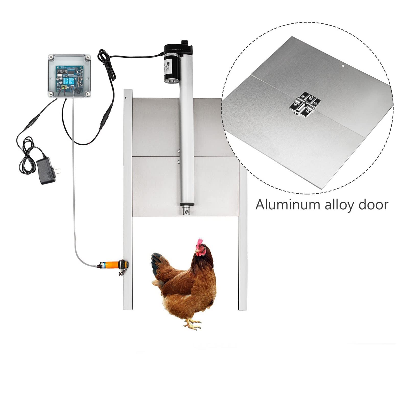 Lagerausstattung, Automatische Hühnertüröffner Kits W/Time Sensor Induktion Haustiere Türöffnung mit Infrarotsensor Automatiköffner(12.6Wx11.8H in)