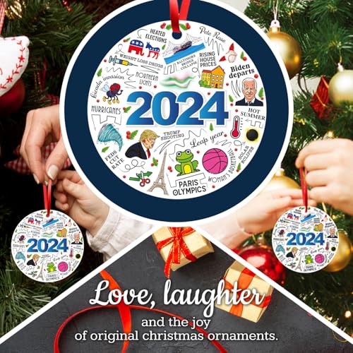 Image of 2025 Christmas Ornaments, Christmas Ornaments 2025, Year in Review Ornament, Decor for Xmas Tree, Velvet Pouch and Red Ribbon Included, Large 3.75 inch Round Ornament, Made in The USA by Soul Decor