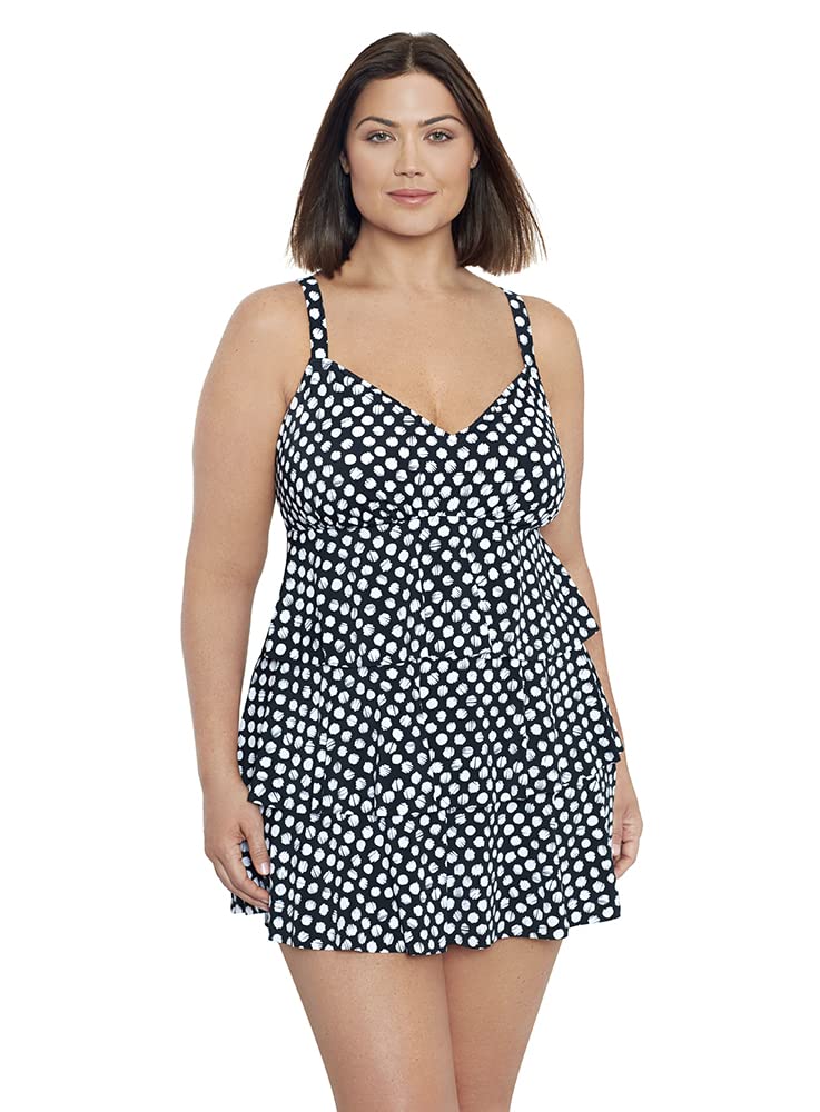 PenbrookeShape Solver Plus Size Women's Polka Dot Three Tier Soft Cup One Piece Swimsuit