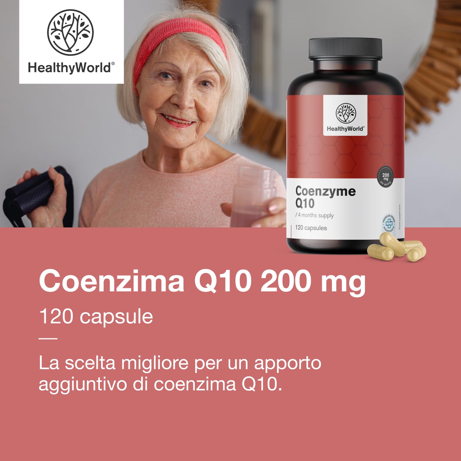 HealthyWorld® Coenzima Q10 200 mg - Alto contenuto, Foritura ottimale - 120 Capsule Vegetali - scorta per 4 mesi – 200 mg di Coenzima Q10 per capsula - Aumento di Energia, Azione Anti-age