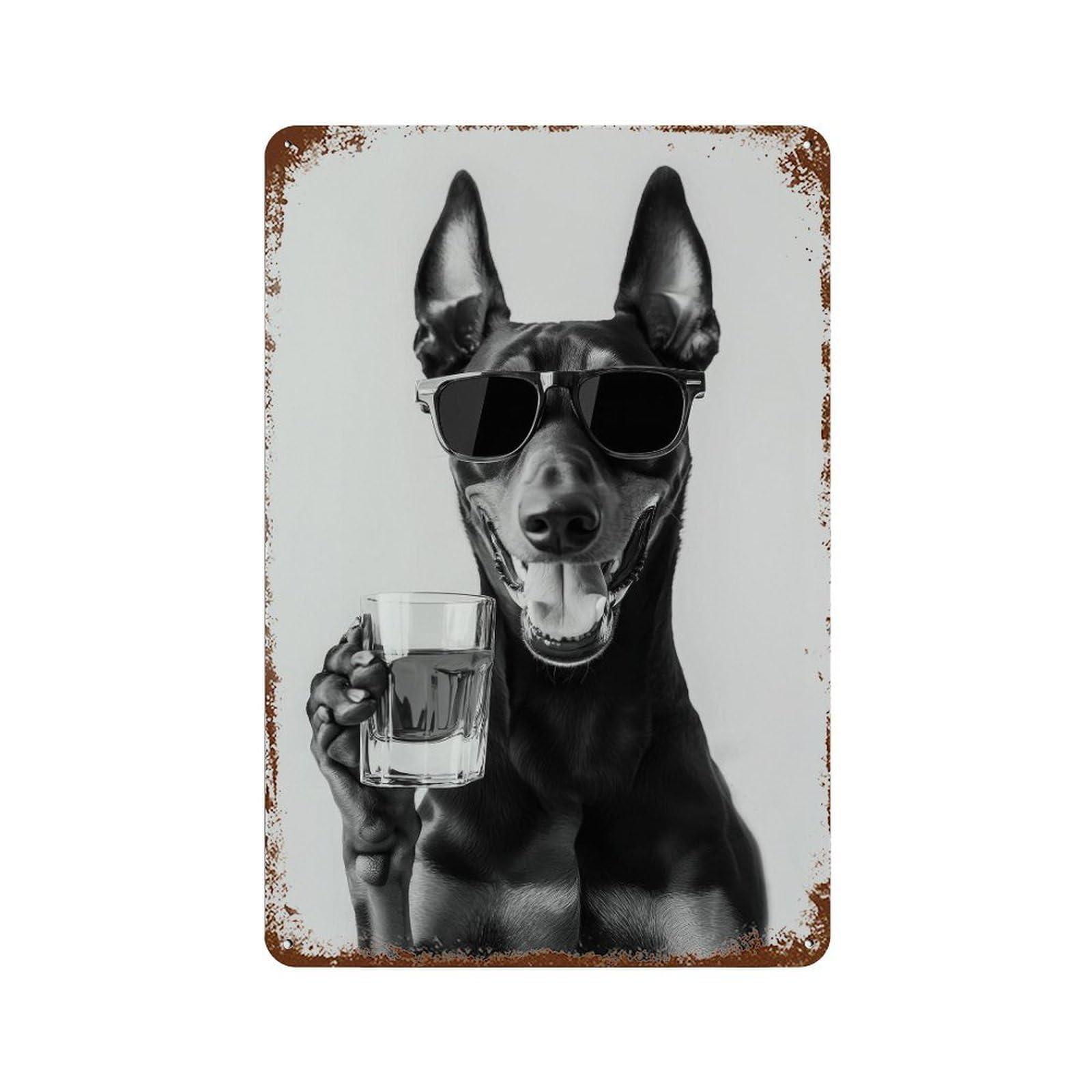 xiaoxiaoshen Doberman Drinking Whiskey Art Wall Decor Art Metal Tin Poster Modern Home Decor Art Home Bar Shop Decorations Vintage Sign 30x20cm