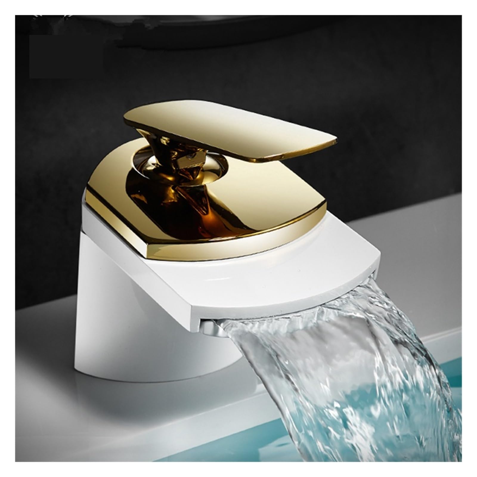 Grifos de lavabo de cascada de baño de grifo blanco, grifo mezclador de lavabo de un solo orificio con soporte único, agua fría y caliente(SLT203-S)