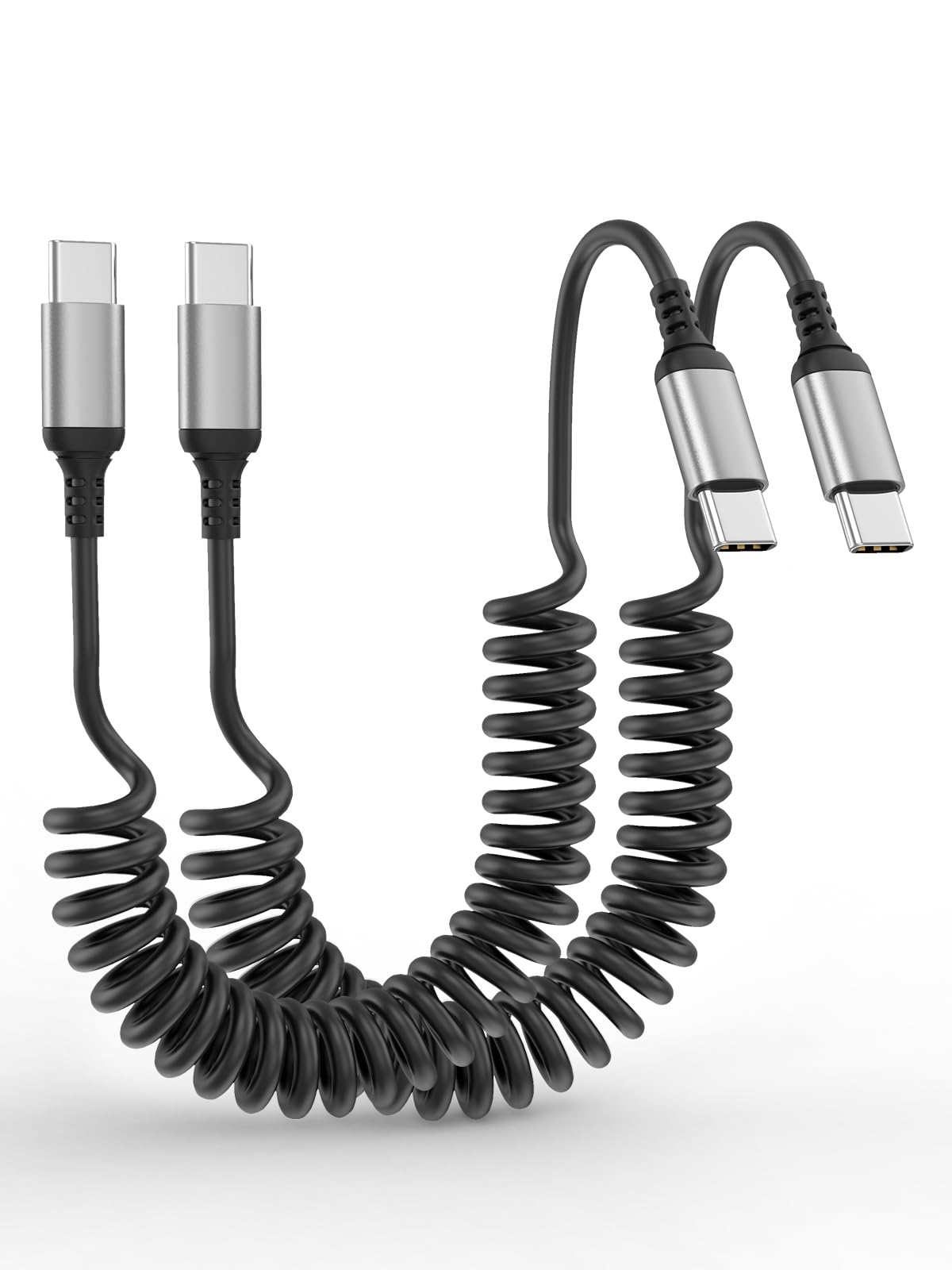 Cable en espiral USB C a USB C de 3 pies, paquete de 2 cables USB C retráctiles para coche, cable de carga rápida tipo C compatible con iPhone 17/16/15, Samsung Galaxy S25 S24 S23, Pixel 10 9