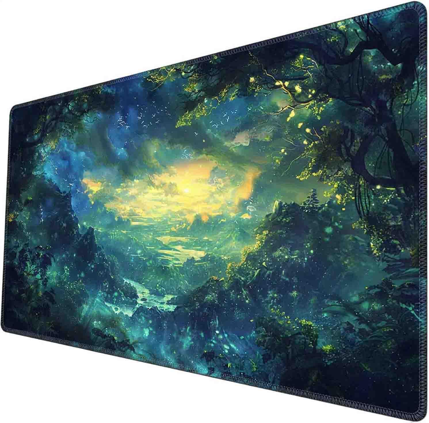 TCG Play Mat MTG Playmat 60 x 35 cm, 2 mm Thick Trading Cards Play Mat with Stitched Edge and Storage Bag, Non-Slip Card Mat for TCG, CCG, Board Games and Desk (Verdant Rift)