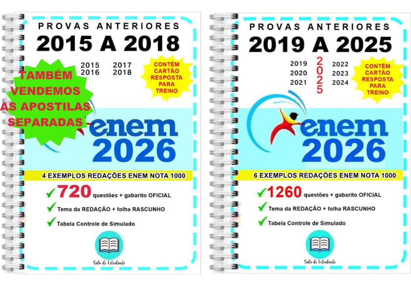 Apostila ENEM Provas 2015 e 2025 + Gabarito OFICIAL
