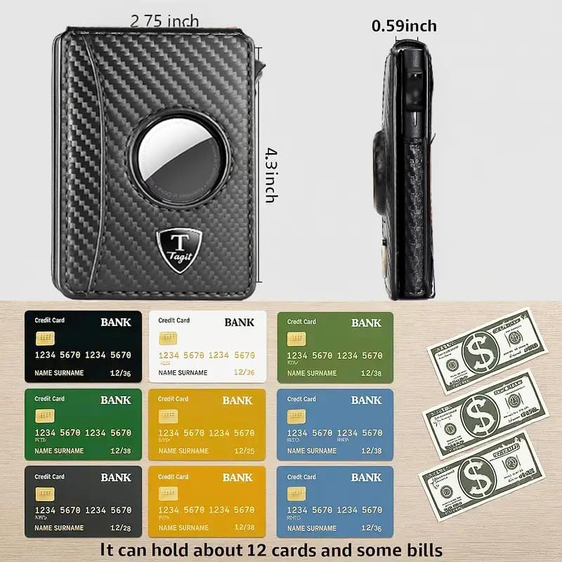 Smart Bifold Airtag Wallet for Men – RFID Blocking Pop-Up Bifold Credit Card Holder with ID Window, Slim Aluminum Case Fits 12+ Cards, Coffee Brown, Comes in a Gift Box (Carbon-Fiber Black)4