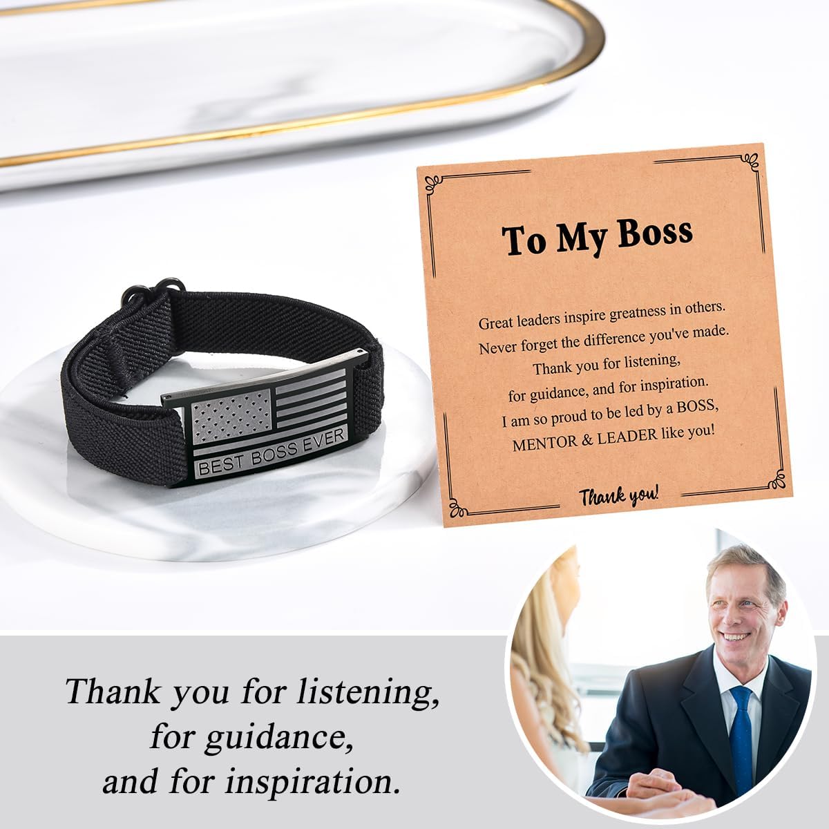 Boss Day Gifts for Men, American Flag Elastic Stretch Strap Bracelet Jewelry, Birthday Christmas Appreciation Thank You Gifts for Boss Male - Image 3