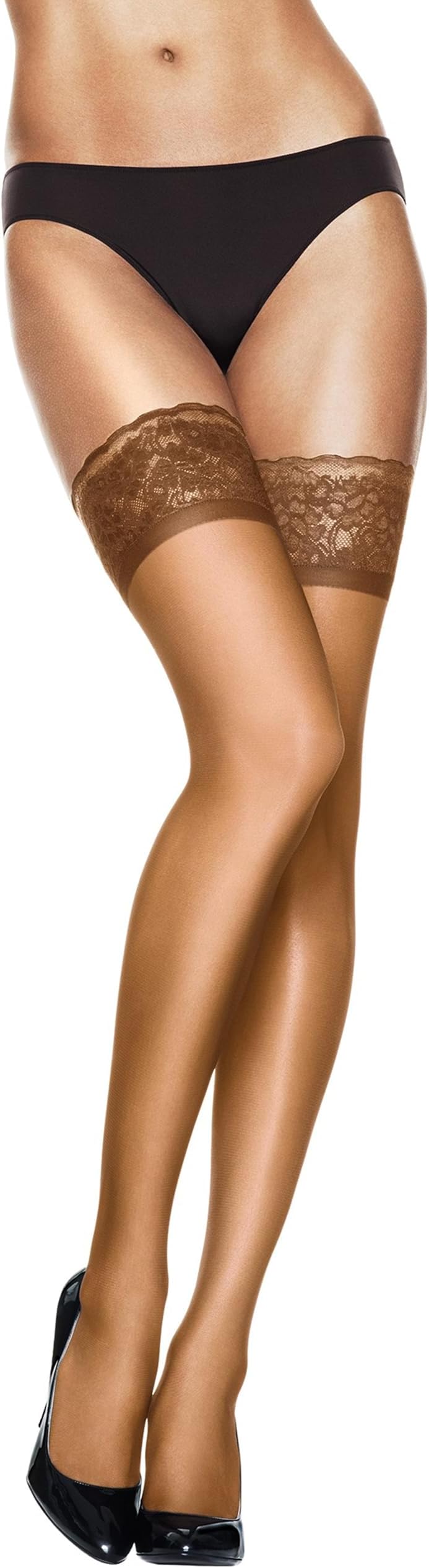 Hanes Silk Reflections Women's Lace-Top, Sheer Toe, Thigh-High Stockings