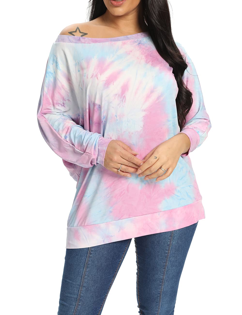 GLOSTORY Women's One Off Shoulder Oversized Loose Sweatshirts Blouse Tops