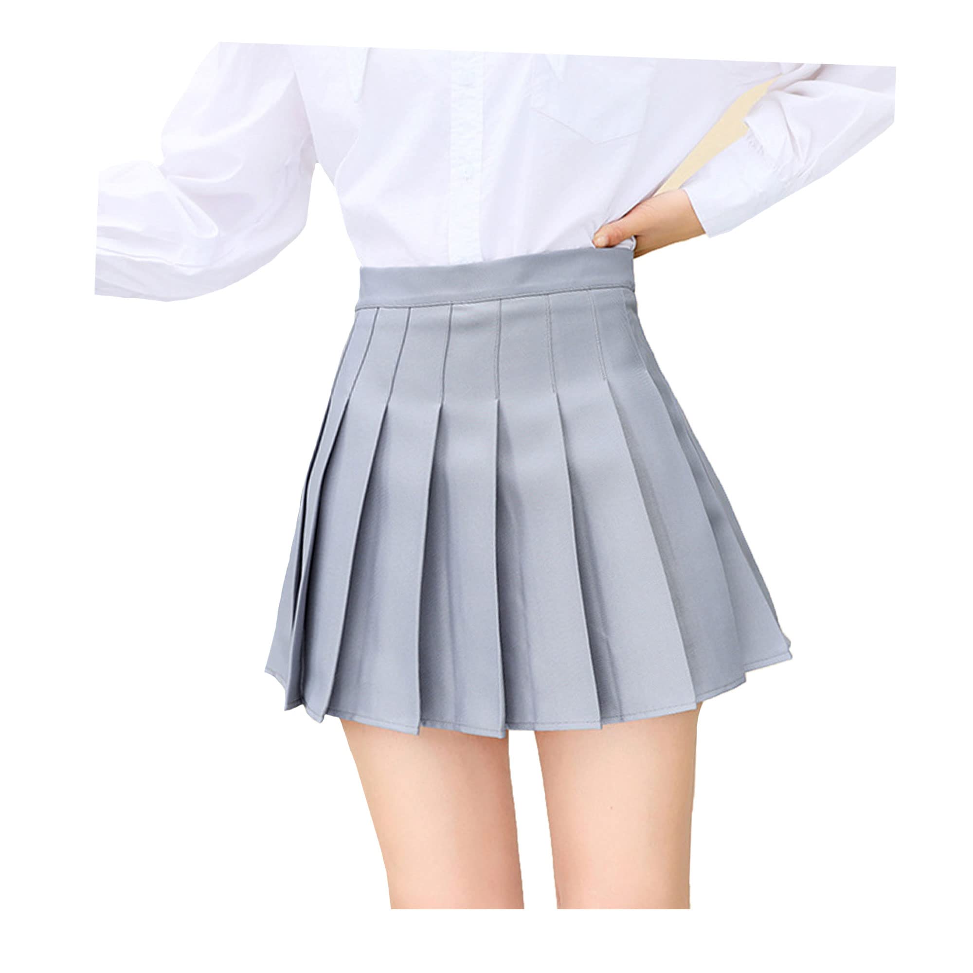 Bestgift Saia plissada feminina de verão saia curta estilo faculdade saia jk saia - G - Cinza