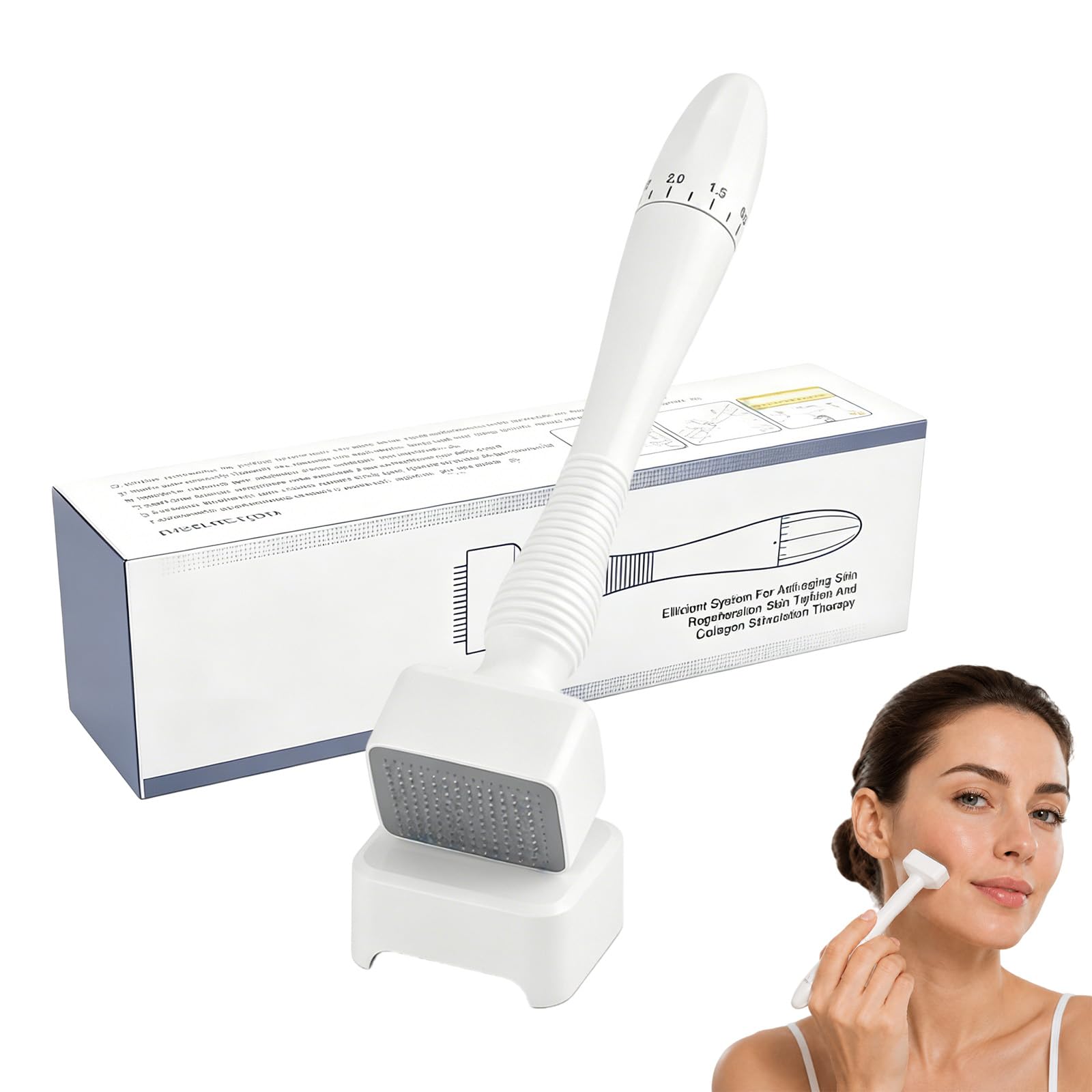 Tampon Microneedling, Stylo Réglable avec 140 Aiguilles en Titane pour la Stimulation et l’Amélioration de la Peau,Pour Cheveux, Barbe, Réduction des Rides et Cicatrices, Portable