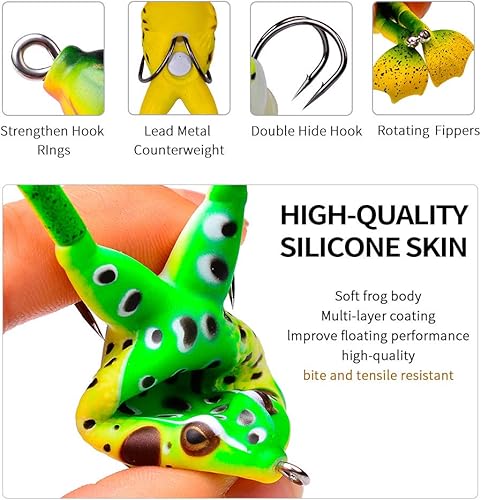 Miniatura 7 de Señuelo de rana, señuelo de ratón, kit de señuelo de pesca de trucha, agua dulce y salada, rana realista, cebo suave para lubina