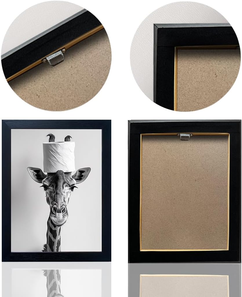 Framed Funny Bathroom Wall Art, Giraffe with a Toilet Paper Roll on Head Decor, Black and White Bathroom Pictures Wall Decor, Humor Animal Canvas Print Artwork image 4