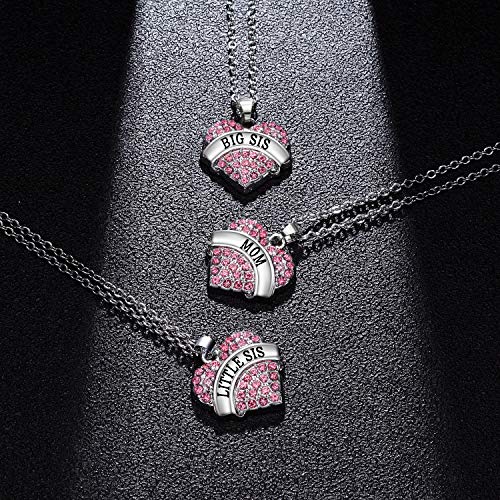 BESPMOSP Big Sis Lil Sis Mom Crystal Heart Pendant Necklace Set Gift for Sister Mother's Day Gift Family Jewelry4