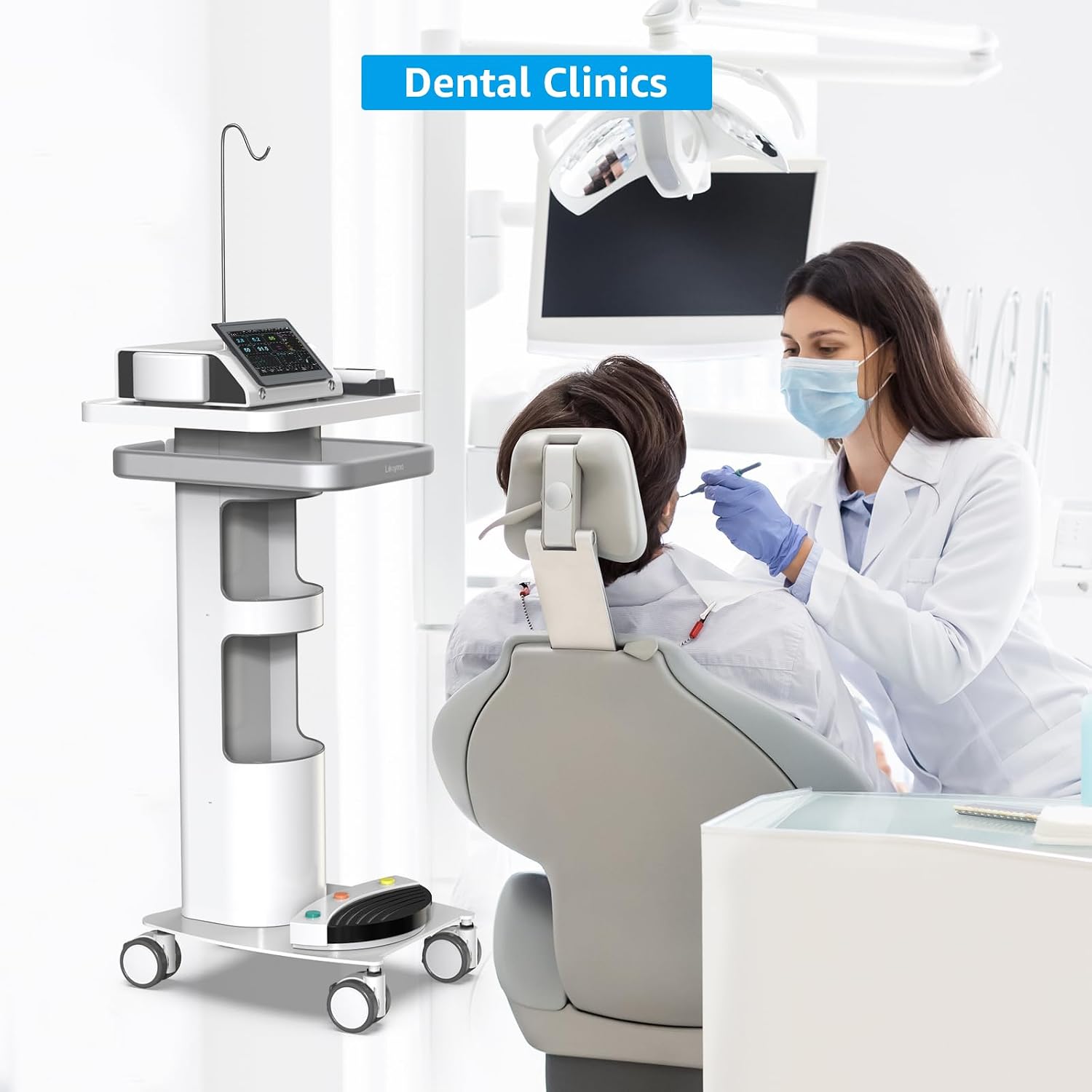 Medical Cart with Laptop Tray & Large Storage, 30kg Heavy-Duty Mobile Workstation Cart for Dental Clinic, Hospital and Beauty Salon