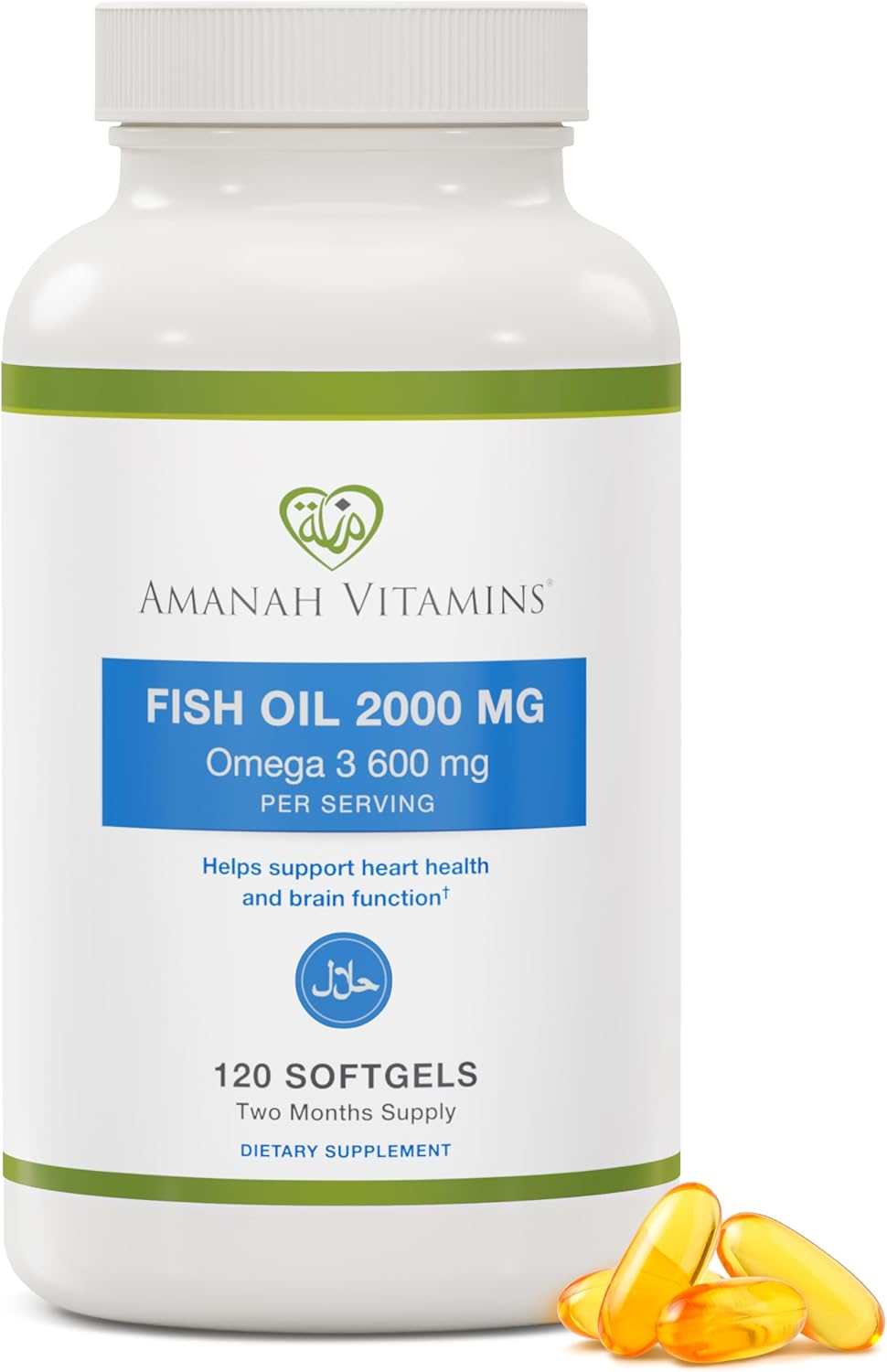Halal Omega-3 Fish Oil 2000mg, 120 Softgels, Halal Certified (ISNA Approved), Non-GMO, Gluten-Free, High EPA & DHA Omega 3 Supplement Halal Omega-3 Fish Oil 2000mg, 120 Softgels, Halal Certified (ISNA Approved), Non-GMO, Gluten-Free, High EPA & DHA Omega 3 Supplement
