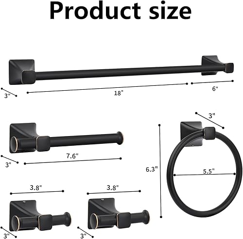 Miniatura 7 de LKKL Juego de accesorios de baño de 10 piezas, 24 pulgadas, barra de toalla con borde dorado pintado negro, anillo, soporte para papel