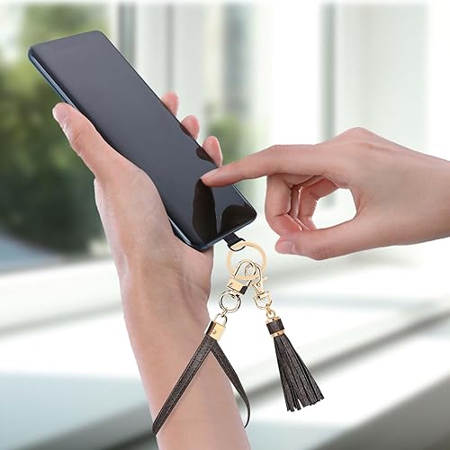 Miniatura 7 de Lostars 2 juegos de correas de cuero para teléfono, cordón desmontable para teléfono celular con pestaña de sujeción, pulsera elástica para manos