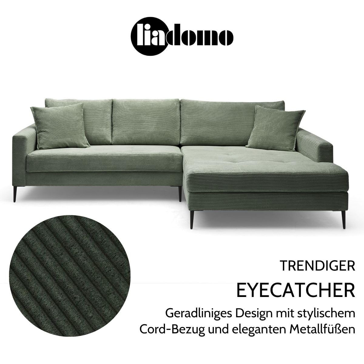 Ecksofa Hilary, Ottomane rechts, grün