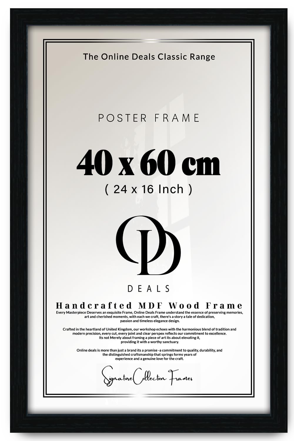 OD Deals 40x60 cm (15.7x23.6 Inch / 400x600 mm) MDF Poster Frame | Modern Flat Wall Frame with Shatterproof Acrylic Front | Engineered Wood Picture Frame for Home & Office Display (Black)