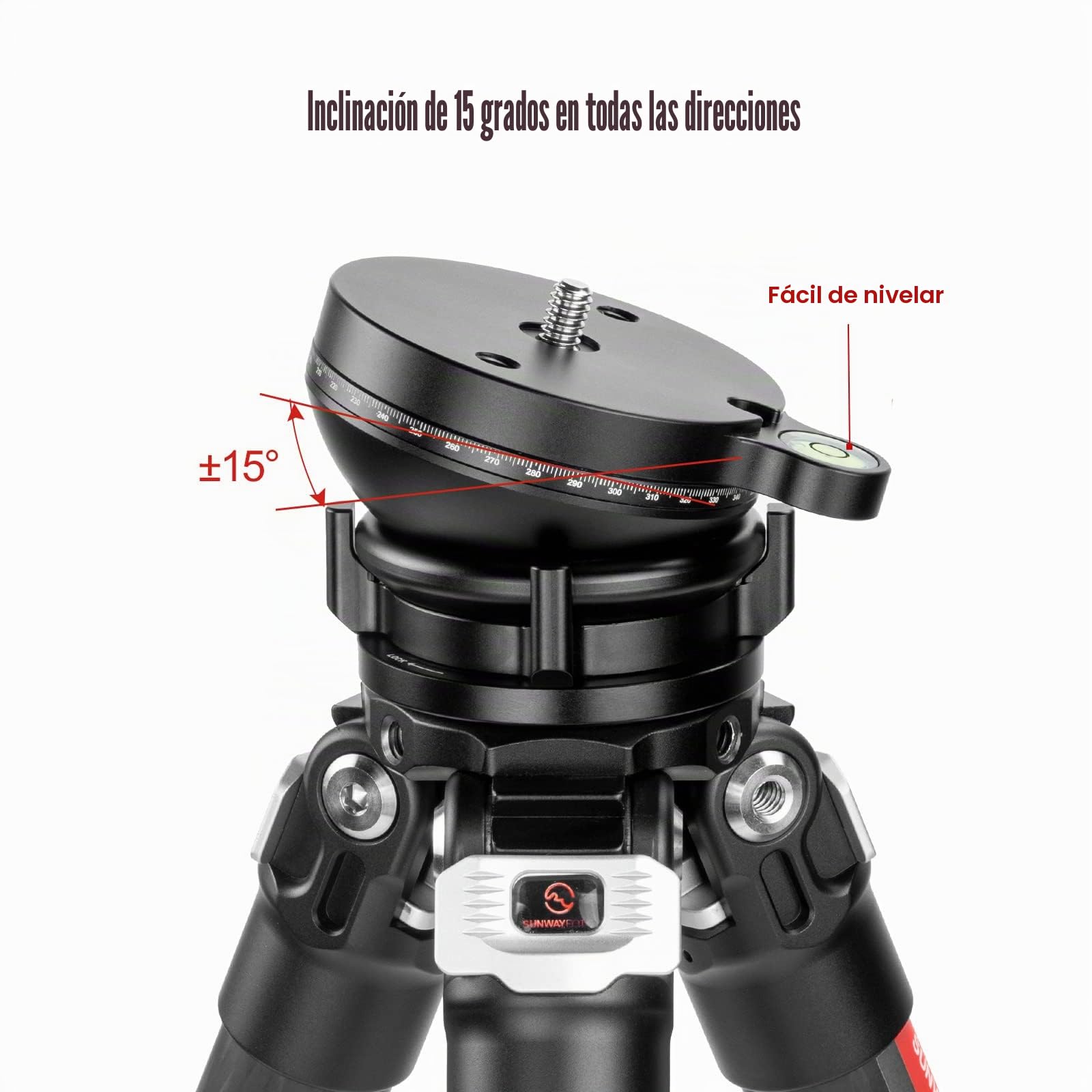 SUNWAYFOTO LB-68R 360 - Cabezal de trípode con base de nivelación panorámica, capacidad de carga de 10 kg