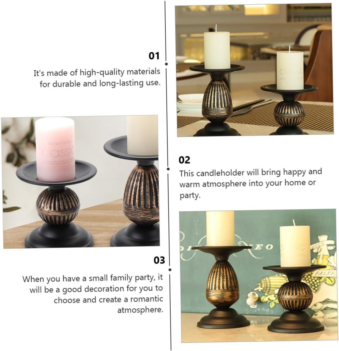 Cabilock Vintage Nordic Style Iron Candle Holder Set, 2pcs Tealight Stand for Romantic Dinner Table Decor, Black Metal Candle Base for Home and Wedding Centerpieces