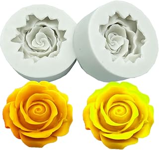 Flower Silicone Molds, 2 pcs Rose Flower Fondant Silicone Molds for Cupcake Topper,Polymer Clay,Candy Mold for Cake Decoration,Chocolate Mold, Sugar Crafts Mold