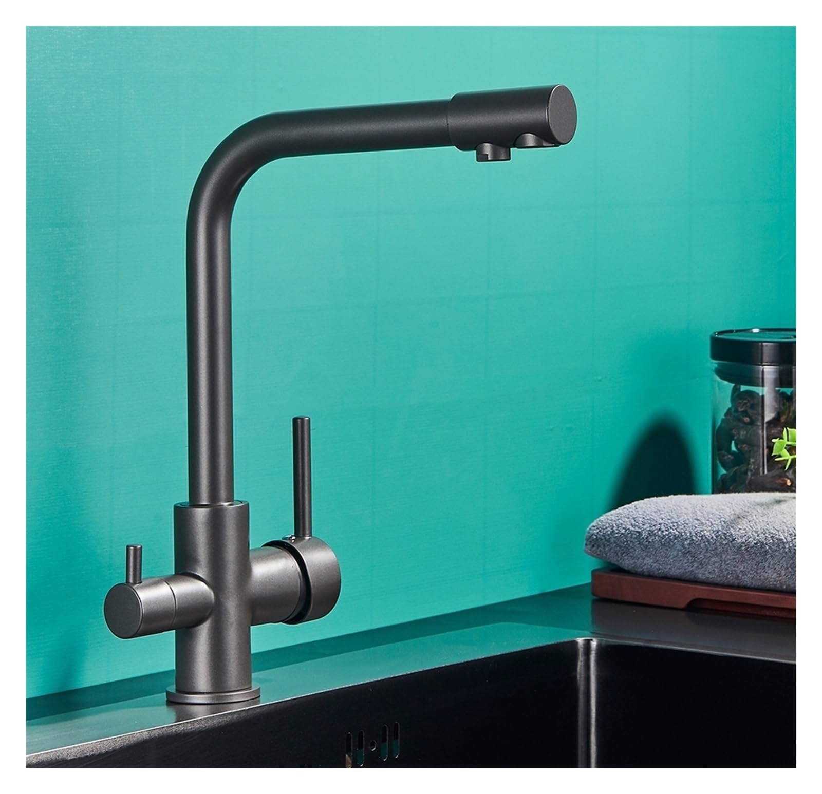 Robinet mitigeur cuisine filtre gris en laiton à angle droit