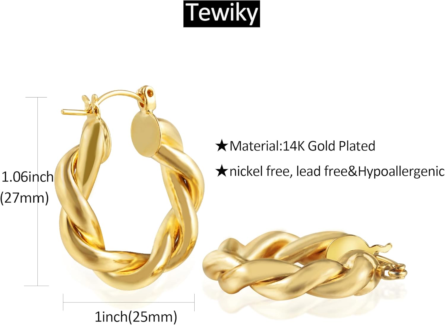 Chunky Gold Hoop Earrings for Women, 14k Gold Plated Thick Triple Hoop Earrings Hypoallergenic Trendy Chunky Gold Hoops Earrings Dainty Jewelry Gifts for Women - Image 4