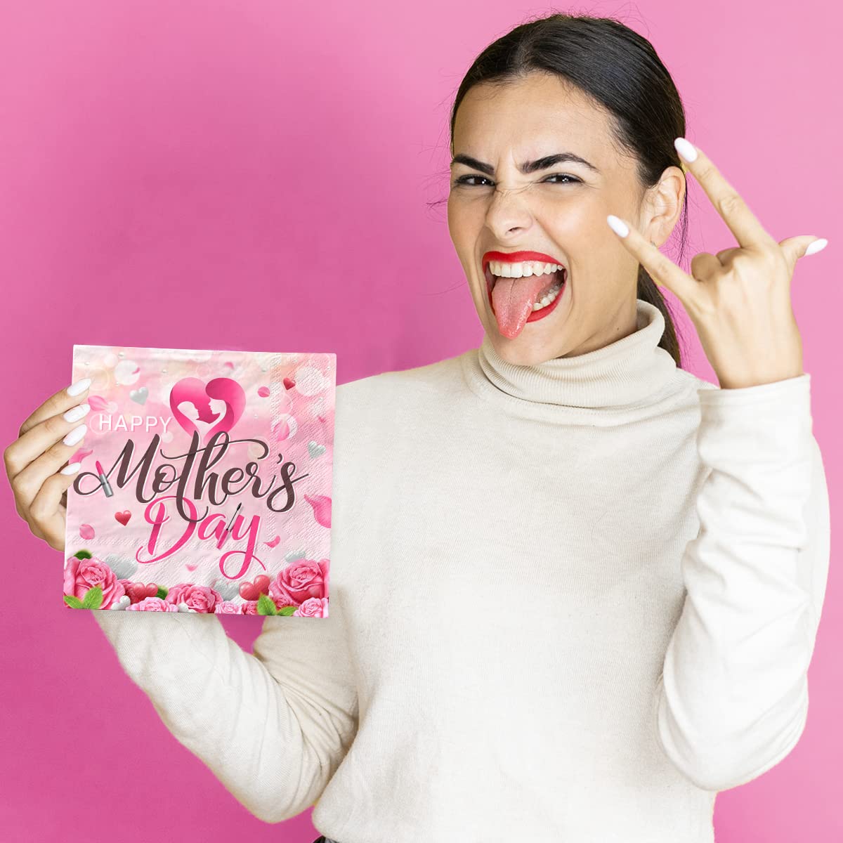 Happy Mother’s Day Party Supplies,40PCS Mother’s Day Paper Napkins,Watercolor Pink Flower Mom’s Dinner Decoration for Best Mom Birthday Gift