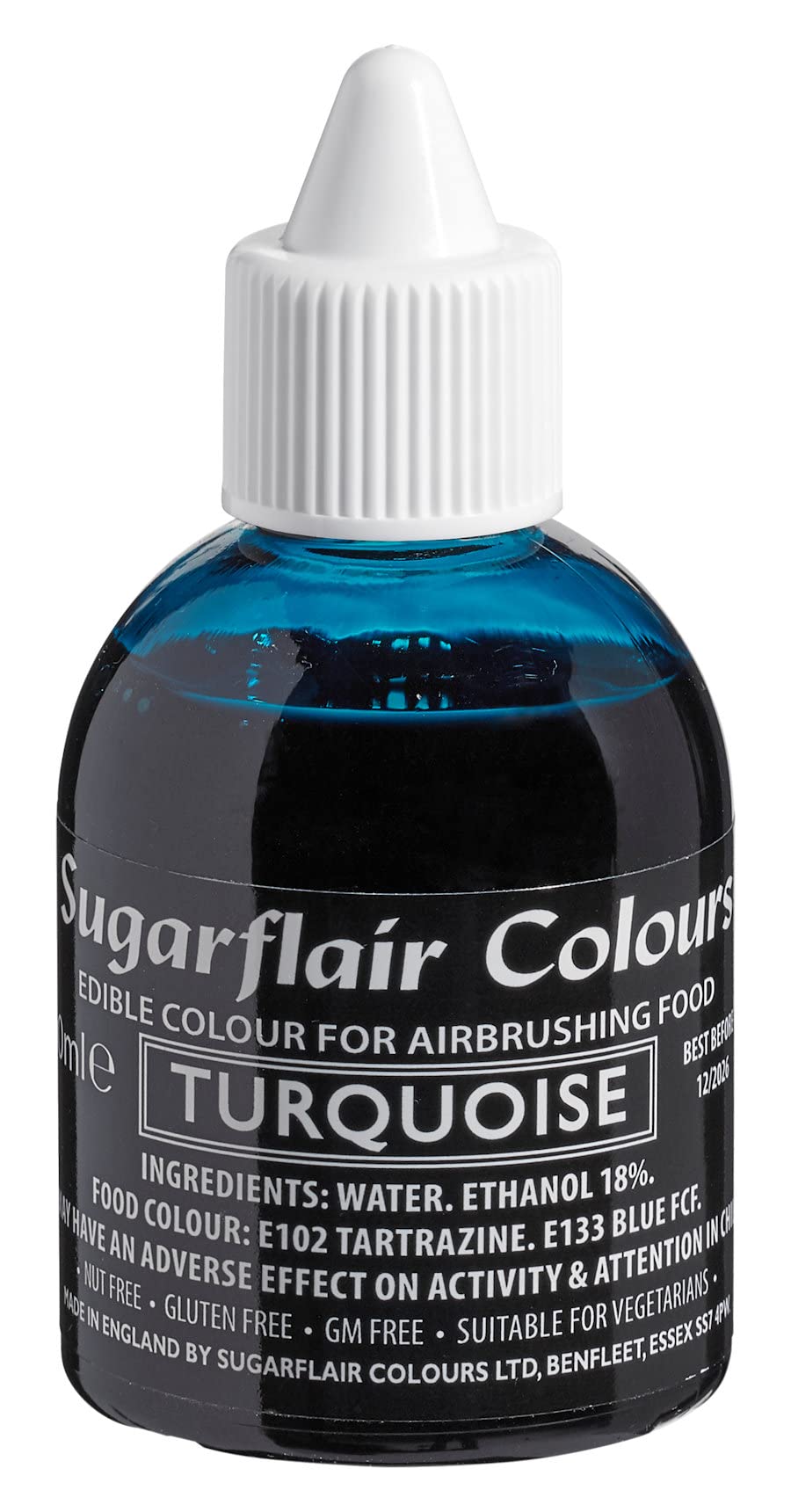 Sugarflair Turquoise Airbrush Colour - Food Colouring Edible Airbrush Paint for Cakes, Cupcakes, Icing and Cake Decorations - 60ml