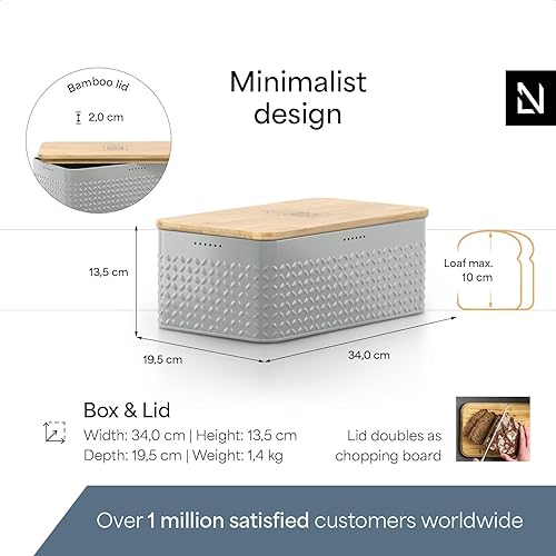 Miniatura 4 de LARS NYSØM Caja de pan I Caja de metal con bolsa de lino para una frescura duradera I Panera con tapa de bambú utilizable como tabla de cortar I