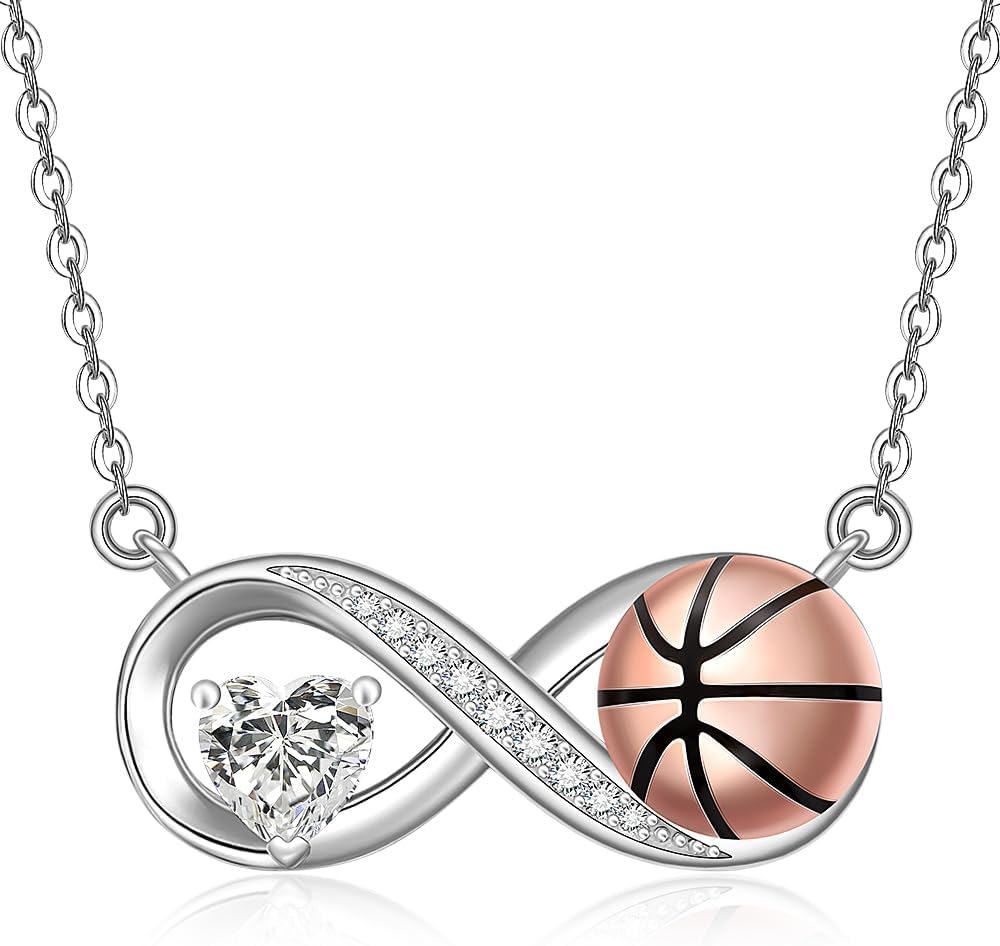 Fenthring Basketball Necklace for Women Sterling Silver Basketball Pendant Necklace Infinity Womens Mothers Day Christmas Gifts Jewelry