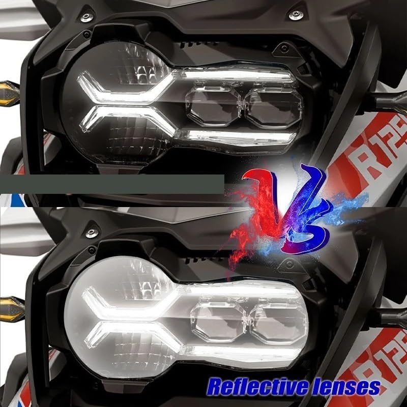 Protection phare moto R1250GS Adventure avec couvercle fluorescent et cache optique
