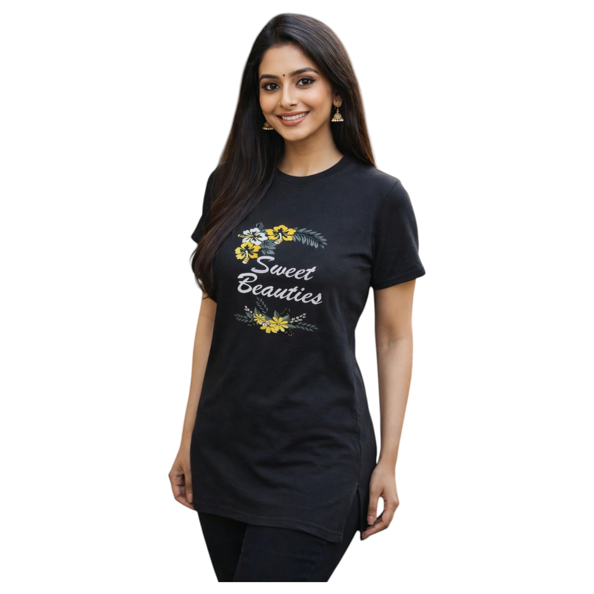 Long Polo T-Shirt Women Cotton Sweet Beauties Graphic Print Comfort Fit Casual Top-image-38