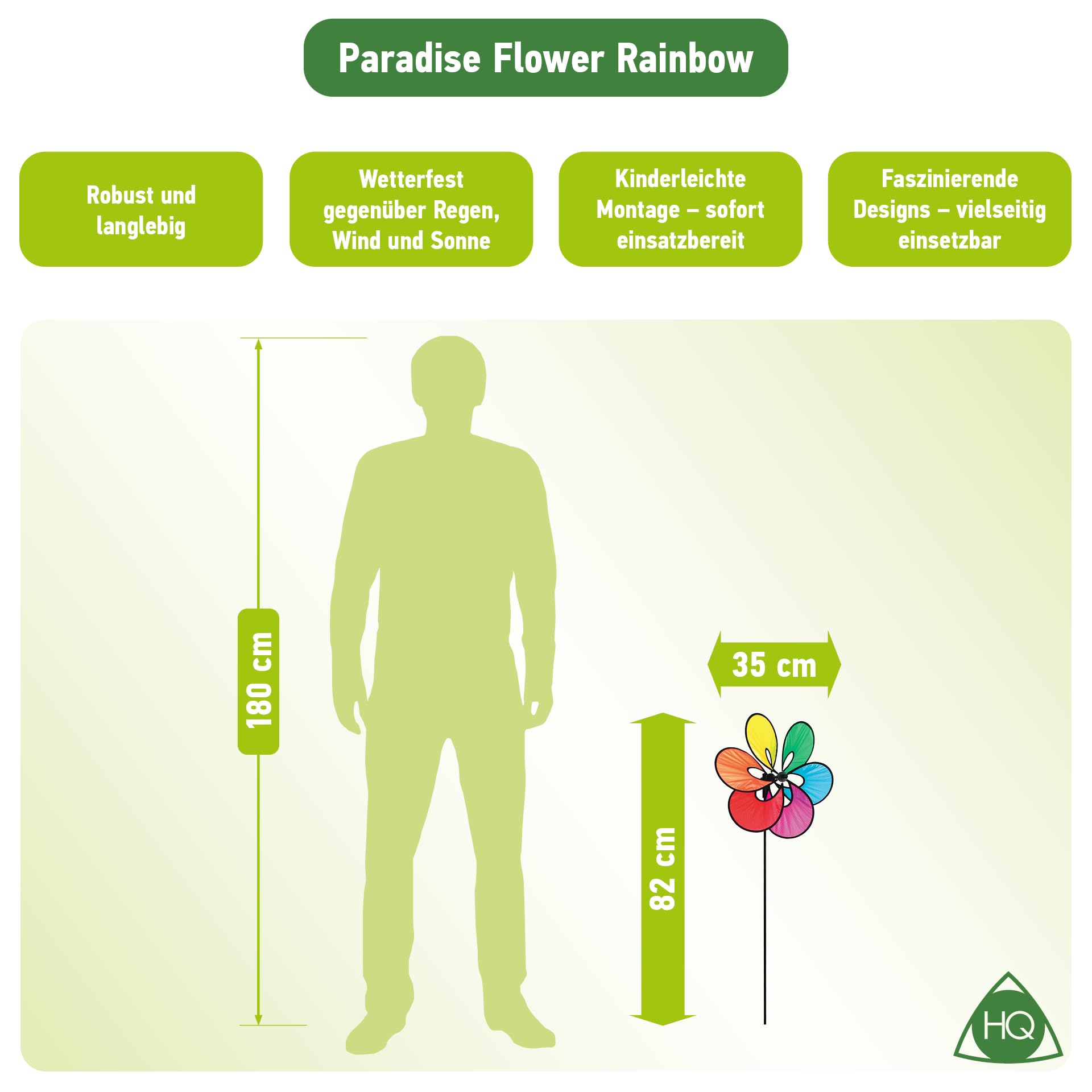 HQ Design Windspiration - Flower, UV-beständige und wetterfeste Windspiel Deko für Garten, Terrasse und Balkon - Windrad inkl. Standstab (Paradise Flower Rainbow)