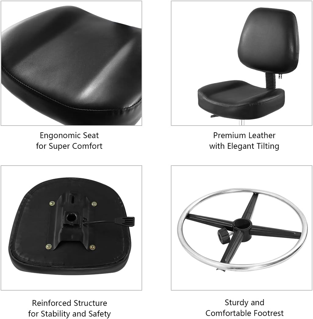 Grace&Grace Drafting Chair Tall Office Stool with Wheels,Heavy Duty Shop Stool Chair for Studio,Workshop,Office, Home Office (Black, Classic with Footrest)