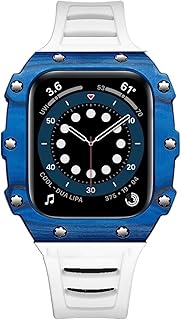 CNHKAU Capa de fibra de carbono para modificação de pulseira de relógio Apple 7 45mm 44mm 41mm Kit de modificação de pulseira de borracha de moldura de cerâmica para IWatch Series 6 SE 5 (Cor: Fibra de carbono WU, Tamanho: 40MM)